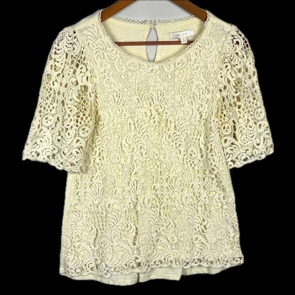 Anthropologie Eri + Ali Women Crochet Lace Blouse Sz S Boho Romantic Cottagecore - Picture 1 of 10